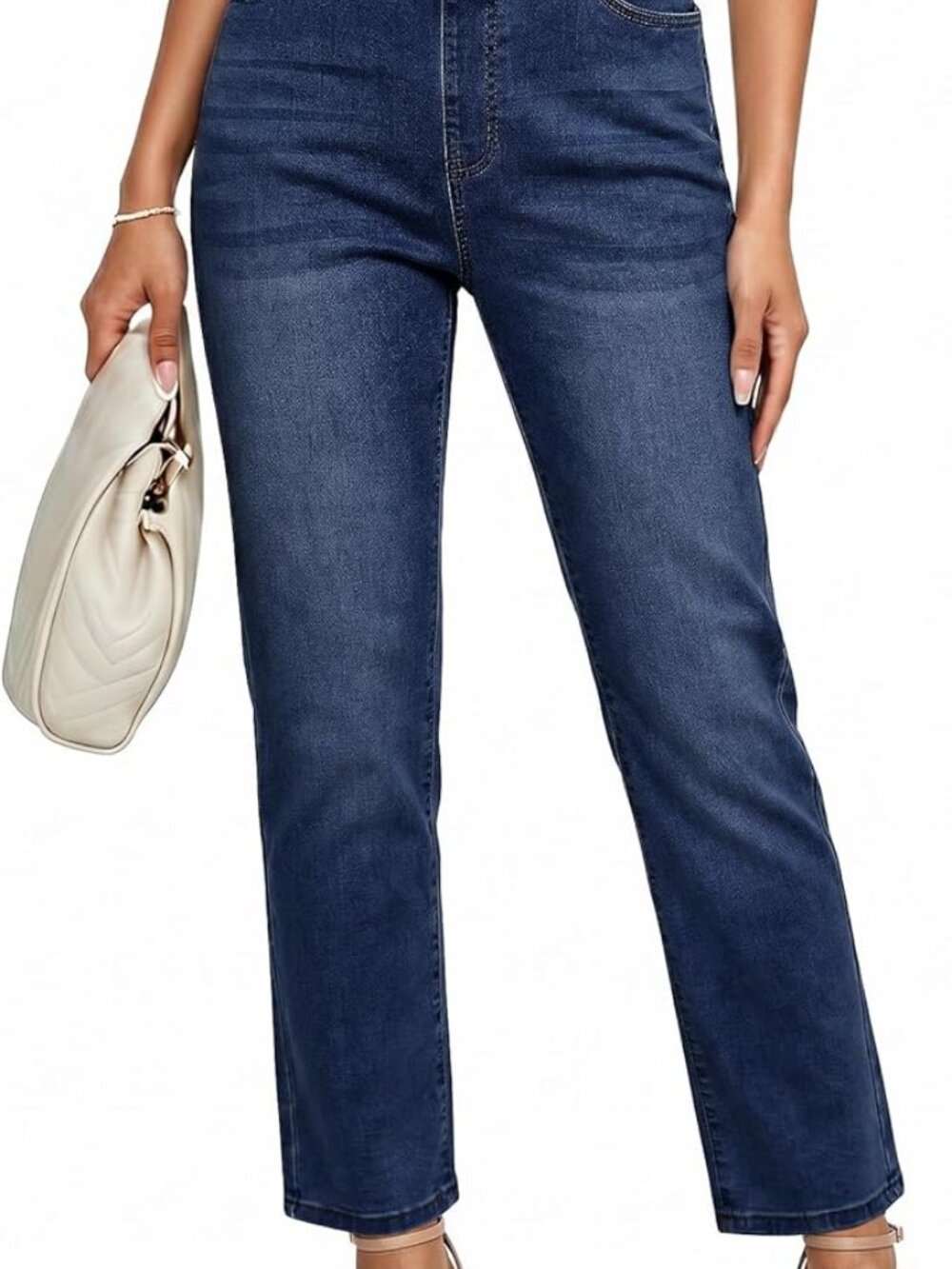 ๐๐ NWT GRAPENT High Waisted Kick Crop Mom Jeans | Medium (8โ10) | Dark Blue - Picture 3 of 5